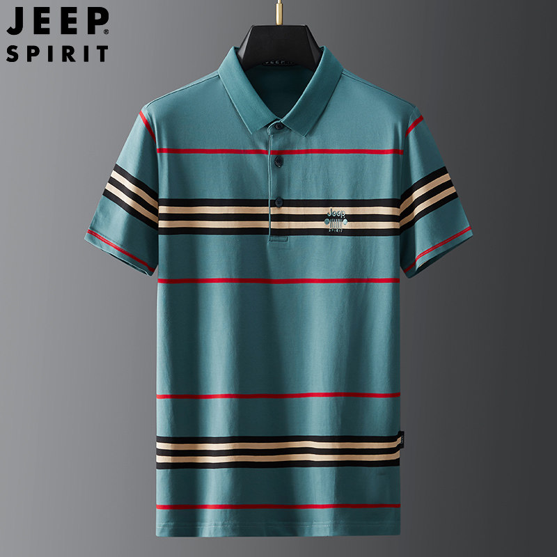 吉普中老年t恤男JEEP夏季纯棉男装爸爸装上衣服男士短袖体恤衫短T