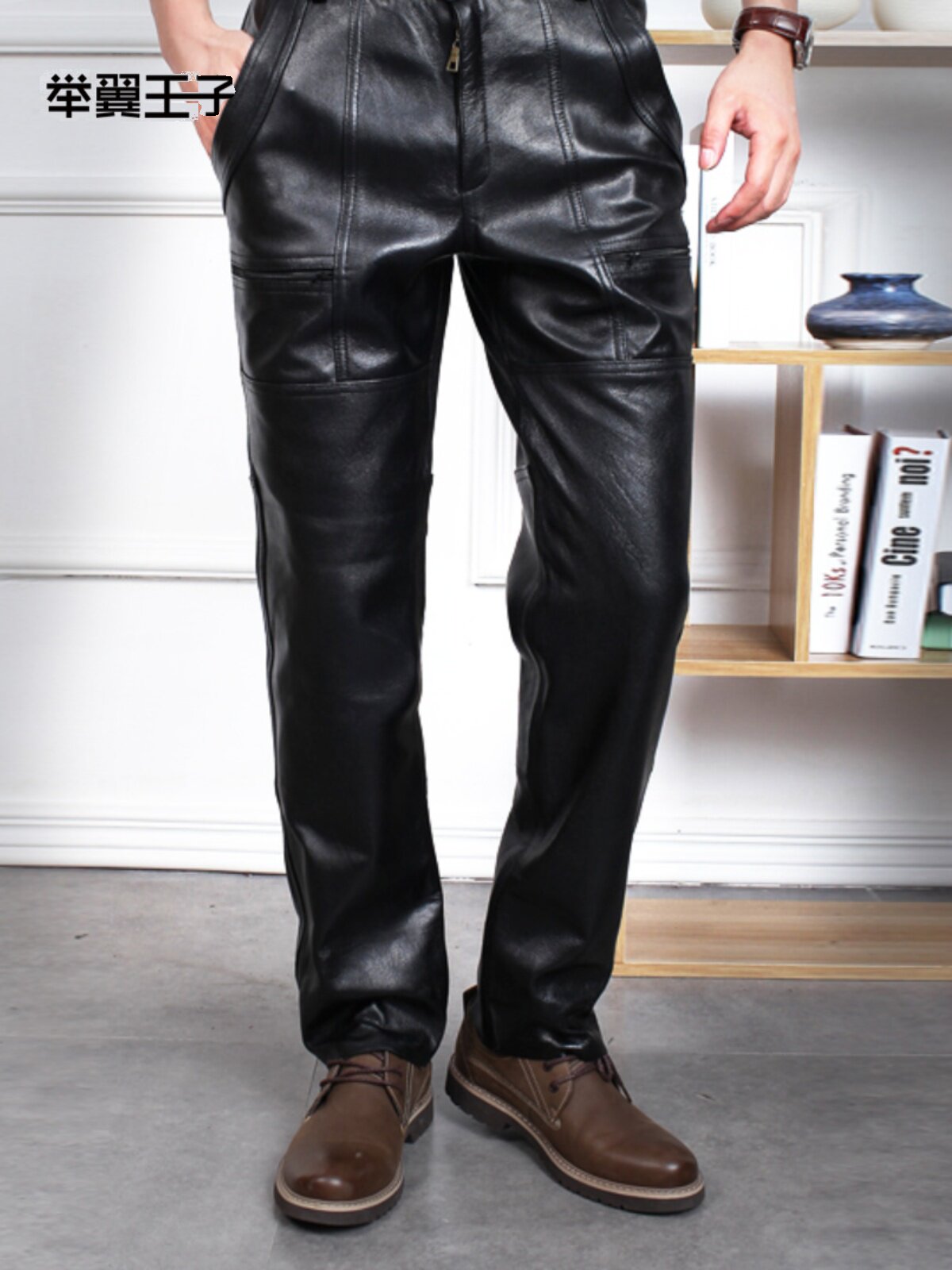 [BAG WORN FOR 5 YEARS] AUTUMN AND WINTER MENS LEATHER LEATHER PANTS CYCLING BIKERS COWHIDE LOOSE LEATHER PANTS AND FLEECE WARM PANTS