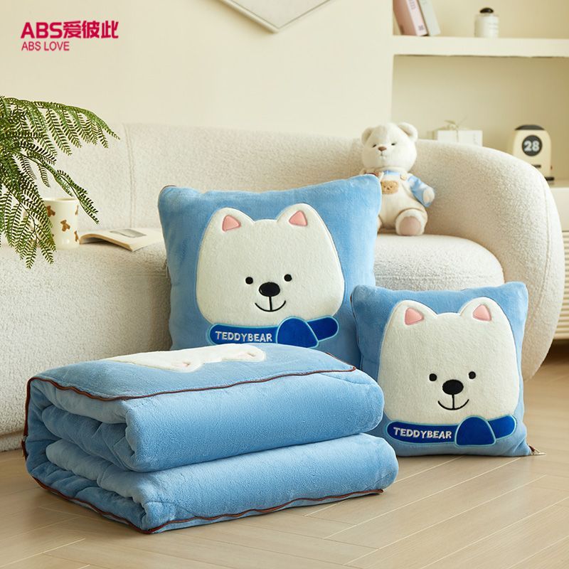 ABS加厚牛奶绒毯盖抱枕二合一家用卧室沙发抱枕被学生宿舍办公室
