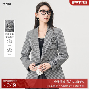 【商场同款】曼诺比菲秋季英伦修身千鸟格西装外套职场