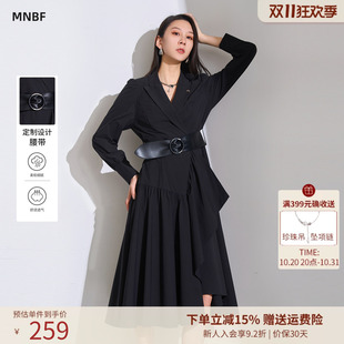 【商场同款】曼诺比菲秋季赫本风v领不规则收腰风衣外