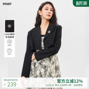 外套女修身 曼诺比菲秋高级感黑色无扣短款 小西装