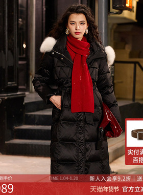 曼诺比菲商场同款2025冬季鹅绒连帽毛领长款羽绒服外套SGDI146205