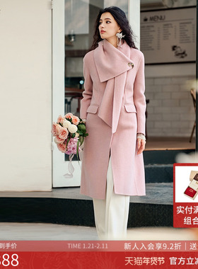 曼诺比菲商场同款2025冬季复古v领双排扣双面呢外套女SGEG142042