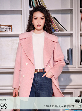 曼诺比菲商场同款冬季复古优雅大翻领双面呢外套女MGEG143103