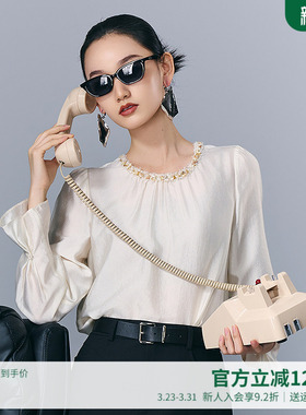 曼诺比菲商场同款春秋高级感圆领直筒套头长袖衬衣MGGS132039