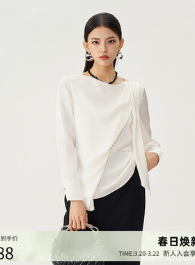 曼诺比菲商场同款春秋圆领简约不规则长袖梭织衫SGES111026