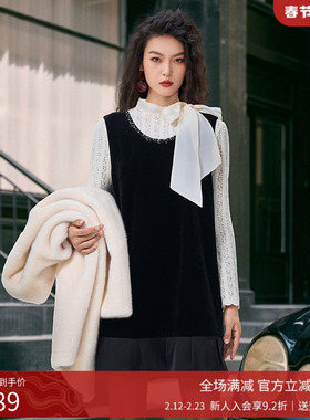 曼诺比菲商场同款2025冬季优雅气质蕾丝连衣裙两件套女MGIJ146235