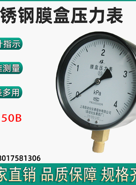 上海YE-150B不锈钢膜盒压力表YE-100B大表盘指针显示微压工业防腐