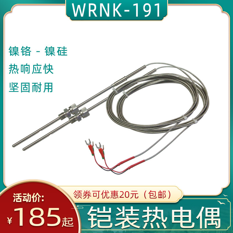 WRNK-191 铠装热电偶 带补偿导线 K型 工业测温仪表 双支铂热电偶