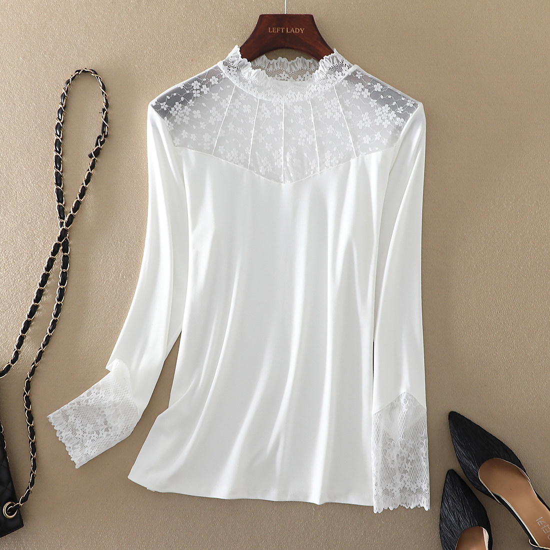 2025秋冬新款气质女装长袖半高领打底衫内搭修身长袖白色蕾丝上衣,女装/女士精品,蕾丝衫/雪纺衫,淘宝优惠券,粉丝福利购,淘宝优惠卷