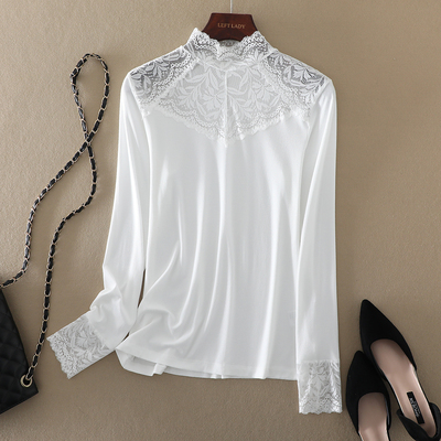 高级感半高领蕾丝花边打底衫女装春装2025新款内搭长袖白色上衣