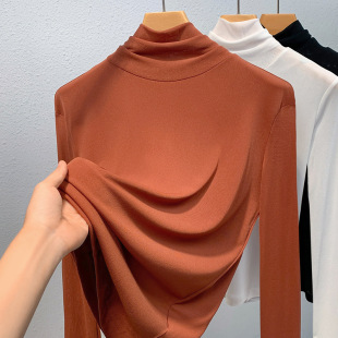 小衫 双层网纱高领打底衫 新款 2026春季 纱衣高端内搭蕾丝上衣 女装