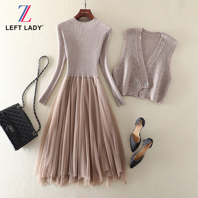 秋冬新款A字裙拼接打底连衣裙