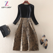 新款 气质优雅女装 提花拼接修身 清仓 显瘦A字裙中长款 连衣裙子