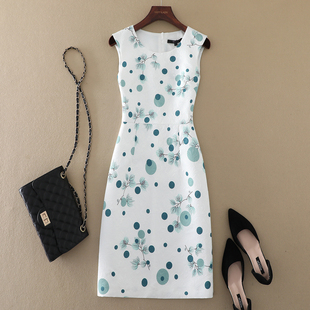 高端轻熟风气质收腰无袖 印花连衣裙女装 法式 新款 提花A字裙子 春季