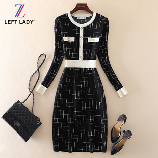 包臀裙中长款 修身 内搭印花毛衣裙针织连衣裙 气质优雅女装 秋冬新款