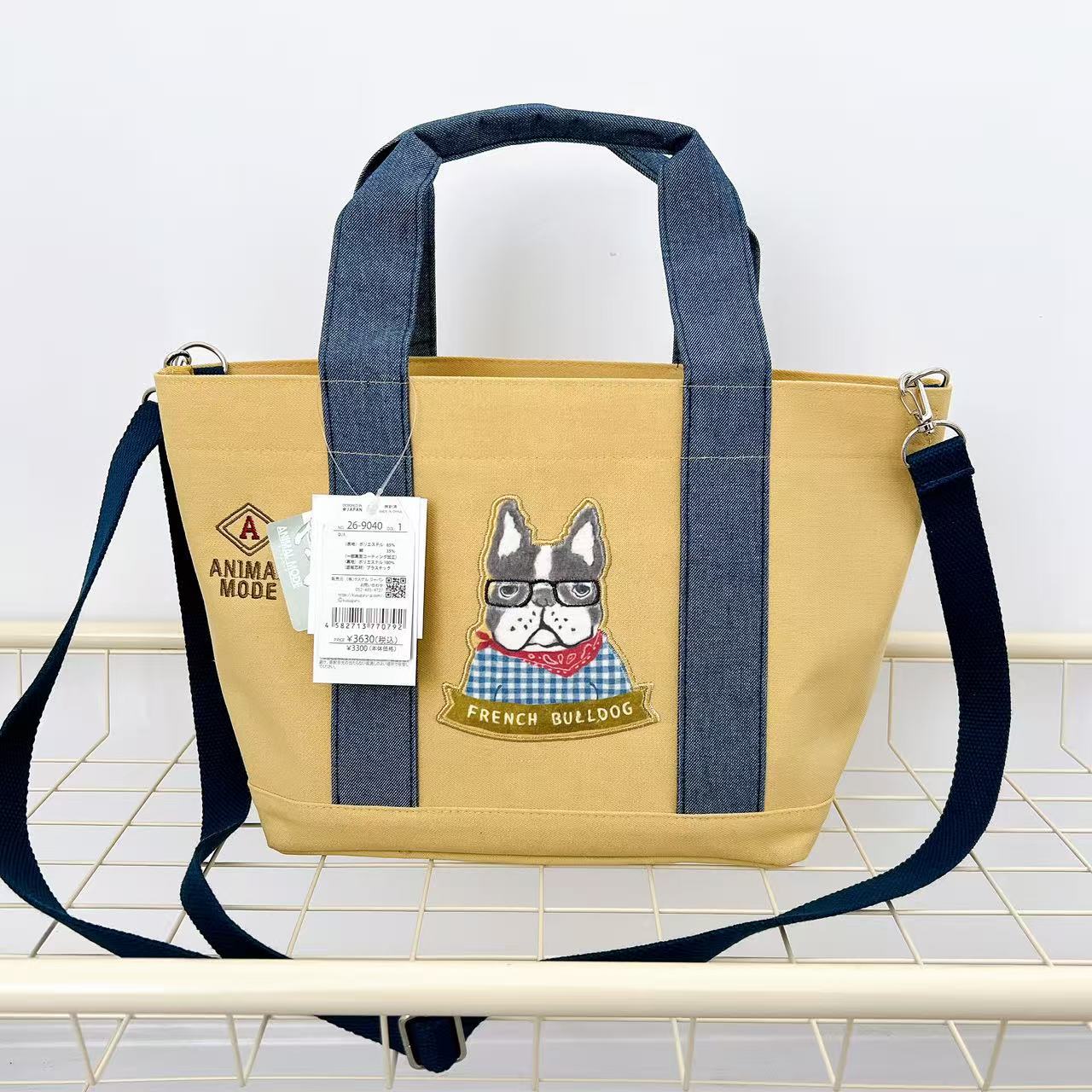 斜挎包 单肩包 手提手拎包 内覆膜 日本Kusuguru正品刺绣猫咪法斗