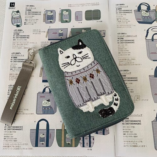 日系多层卡包卡套名片夹kusuguru刺绣胖猫布艺钱包手机包多用途包