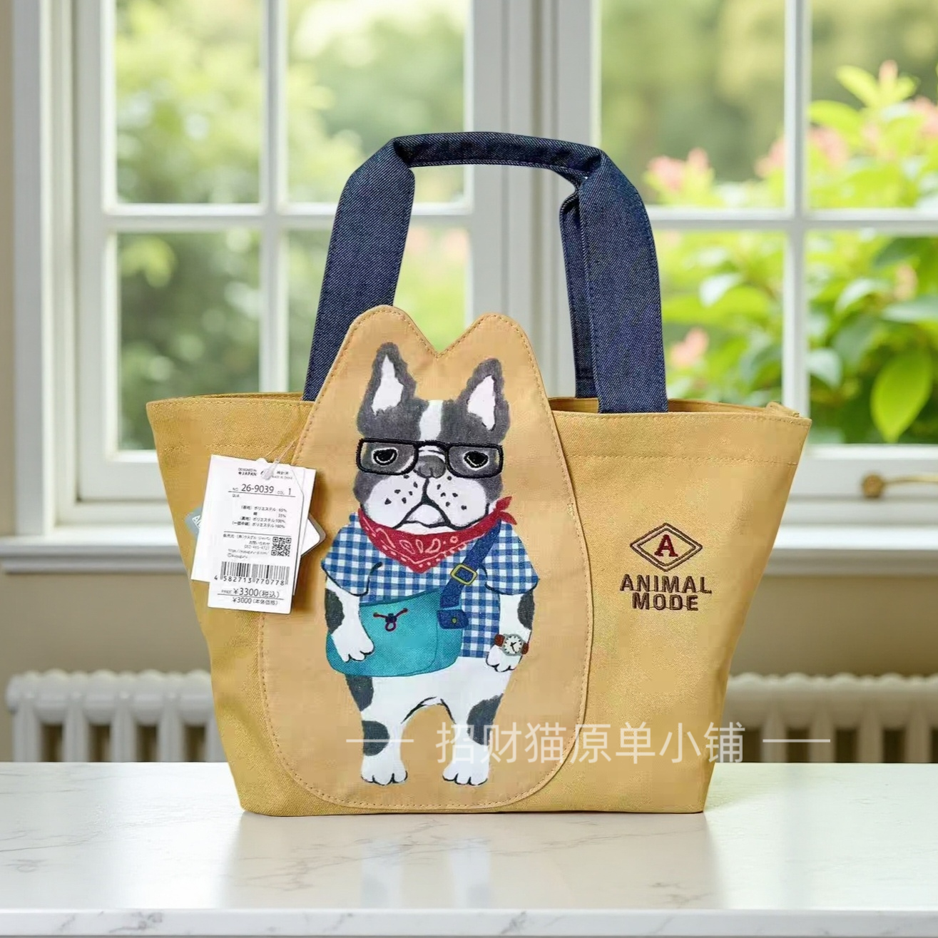 卡通手提包 手拎包 饭盒包 通勤包日本kusuguru正品刺绣猫咪法斗