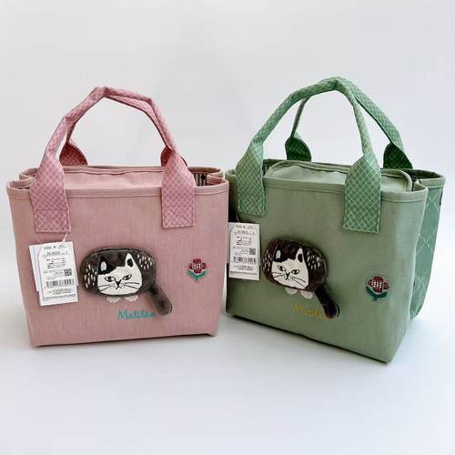 隔层托特包 日系Kusuguru正品刺绣爬猫手提包 手拎包包 帆布布艺