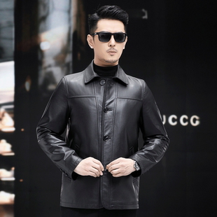 厂家直销8190男士 真皮皮衣黑色头层牛皮翻领商务休闲春秋爸爸装