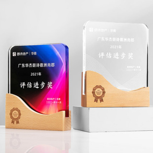 实木水晶奖杯定制高档大气荣誉奖牌优秀员工季度团队评比颁奖