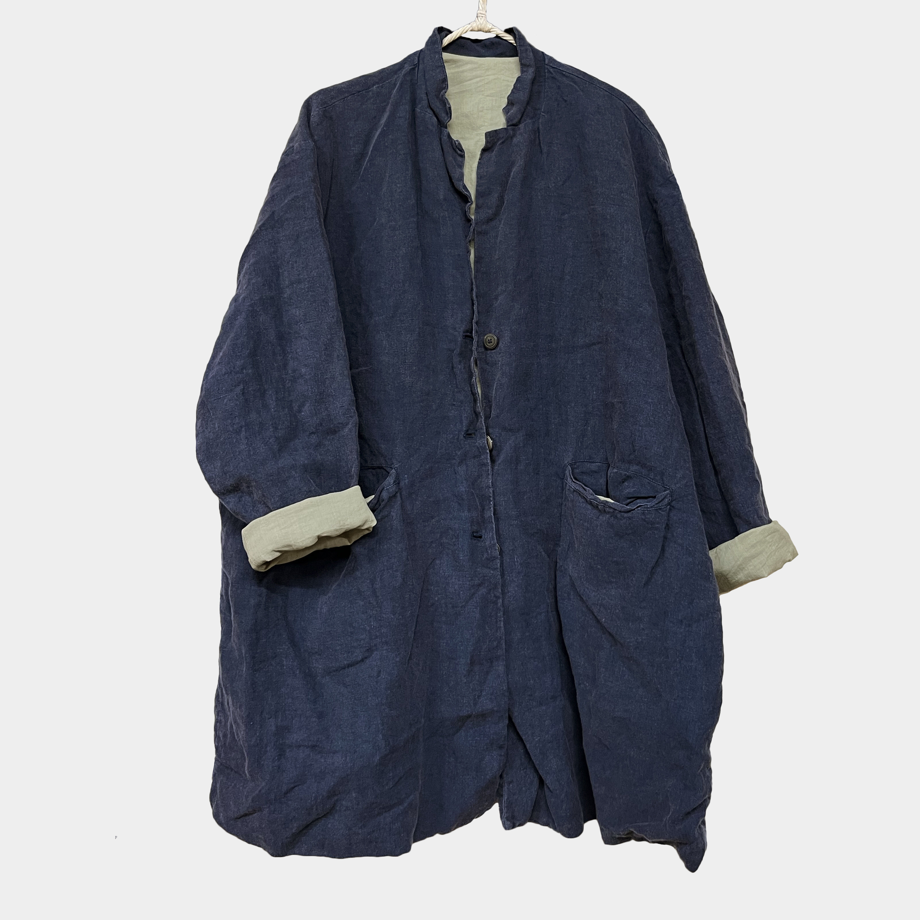 沉香布衣草堂 双层西服外套 三色亚麻双层开衫衬衫领风衣衣路走来