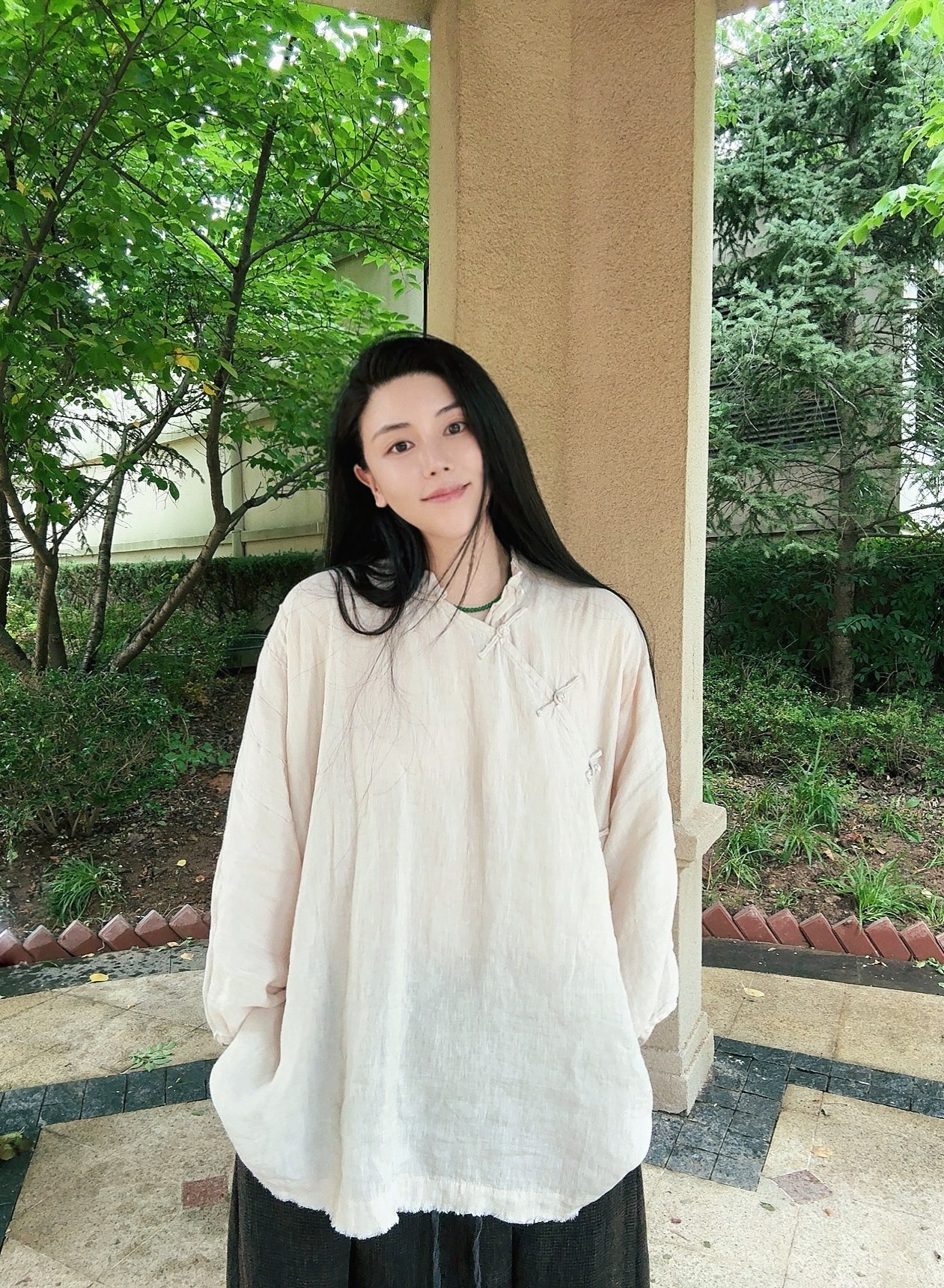 沉香布衣草堂衣路走来26110小立领八分袖盘扣复古做旧亚麻套头衫a