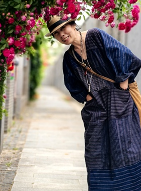 沉香布衣草堂老布长袍V领随拼花纹面料都不同随发原创G25u05092