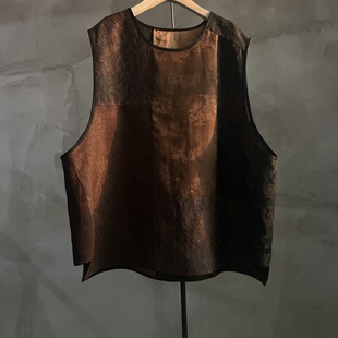 沉香布衣草堂 柞蚕丝香云纱拼接套头马甲短背心 自制