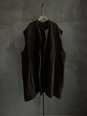 沉香布衣草堂自制长马甲 亚麻肌理感2025秋 马夹 复古C25u09180