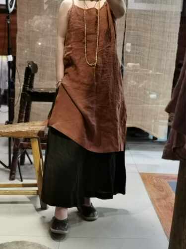 沉香长吊带亚麻手工百搭