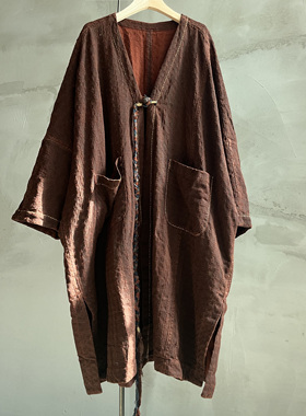 沉香布衣草堂红云纱混纺开衫长外套编绳风衣衣牧了然P25a09187