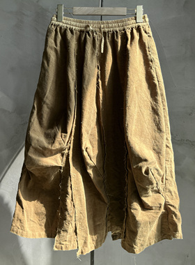 沉香布衣草堂拼接长半裙不等式老布柿染半身斑驳古古麦G25u07122