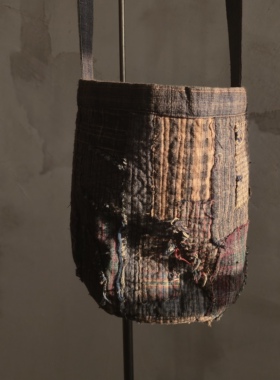 沉香布衣草堂 古古麦老布碎拼单肩包随机拼接双层小包G25w11272