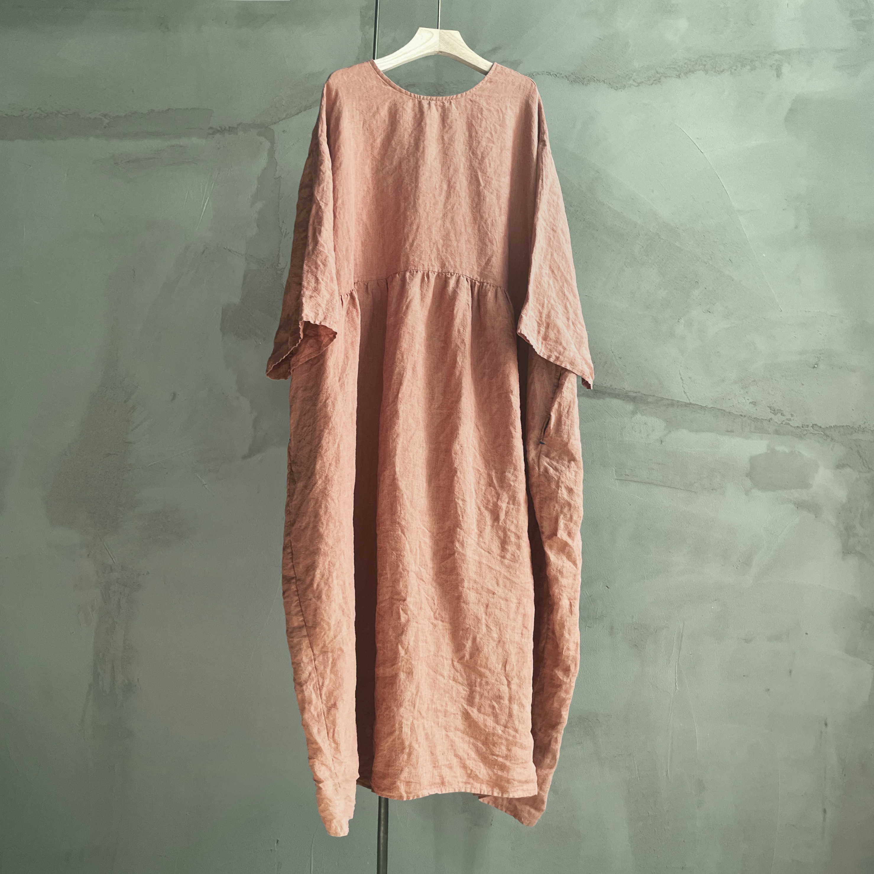 沉香布衣草自制长衣亚麻色织套头连衣裙休闲宽松长袍C25a09189