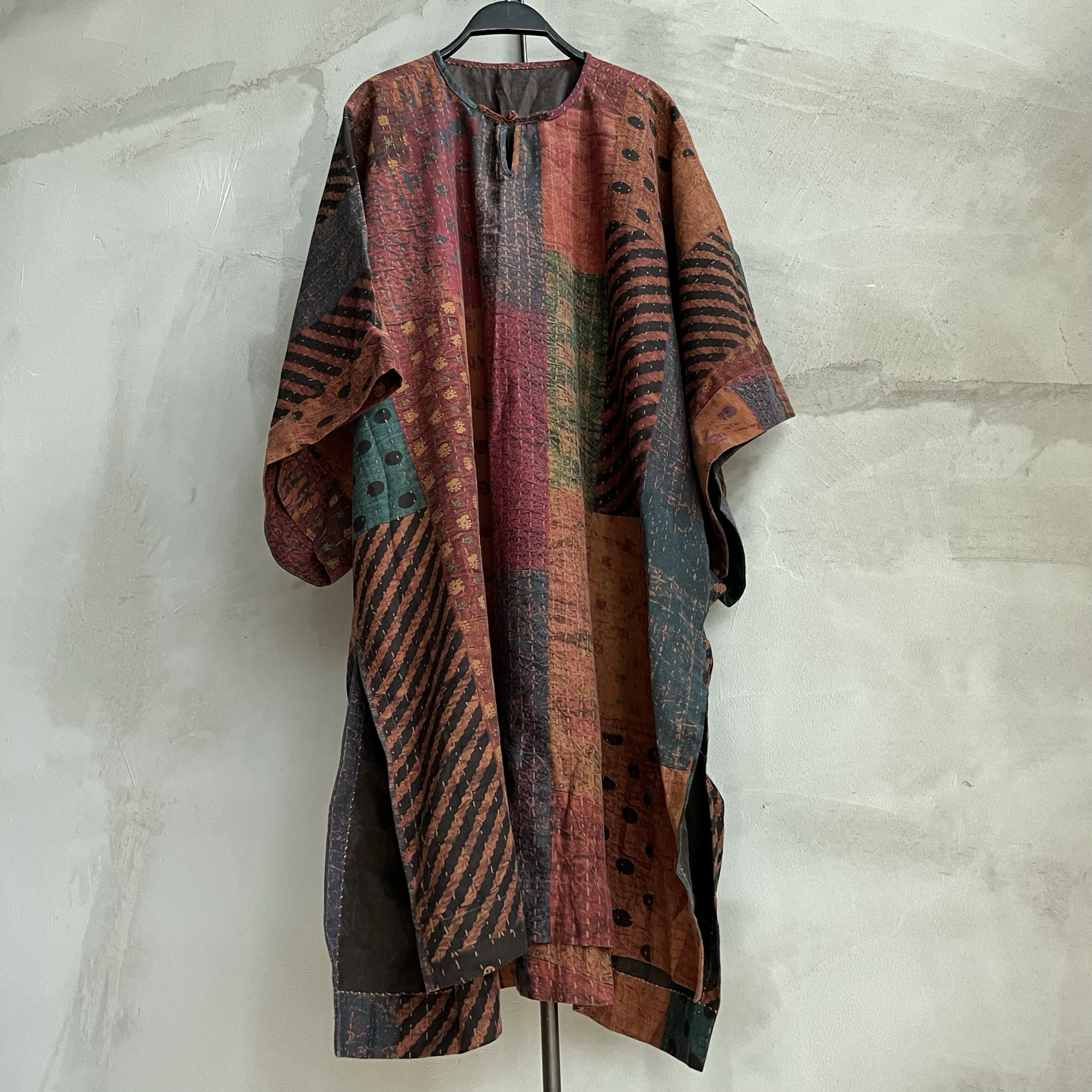 沉香布衣草堂连衣裙长衣 柞蚕丝香云纱 自制斑驳感超宽大套头大衫