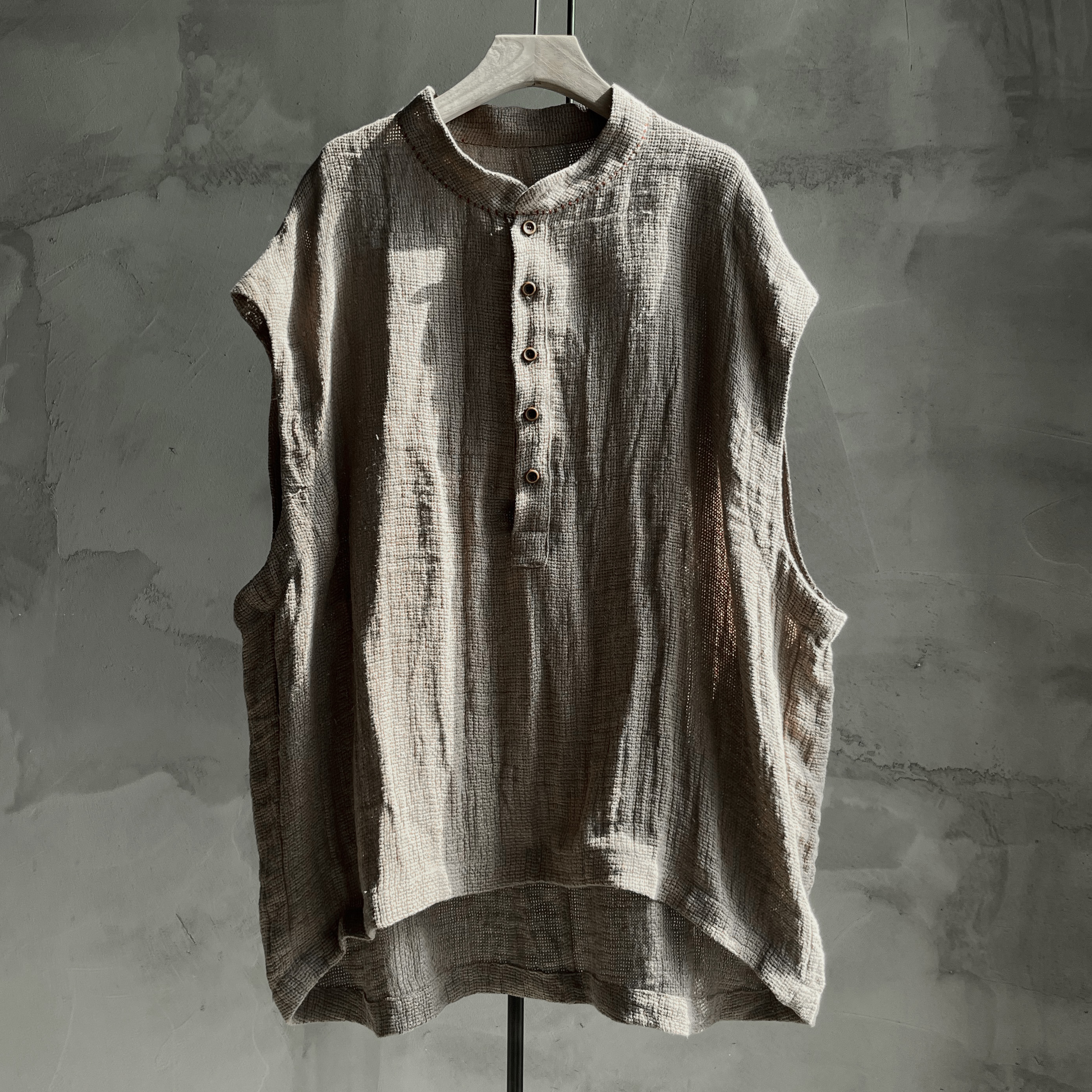 沉香布衣草堂 套头马夹短马甲 亚麻自制粗织半开领多色C25u06095