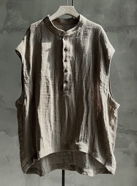 沉香布衣草堂 套头马夹短马甲 亚麻自制粗织半开领多色C25u06095