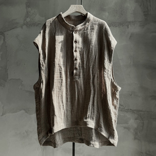 沉香布衣草堂 亚麻自制粗织半开领多色C25u06095 套头马夹短马甲