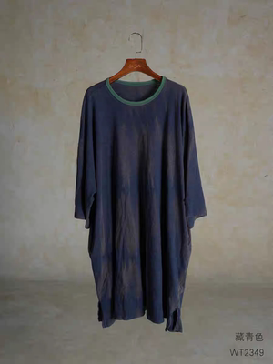 沉香布衣草堂几见麻棉宽松中长款圆领拼接做旧斑驳感棉tWT2349可