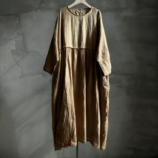 沉香布衣草堂长衣 柿染亚麻宽松连衣裙 2025早秋古古麦G25u07120