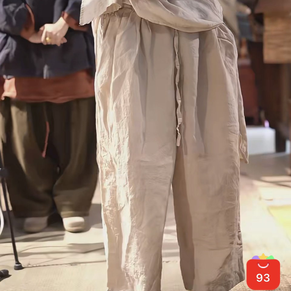 沉香布衣草堂菱花白萝卜裤长裤 亚麻 自制水洗松紧腰C25u04058