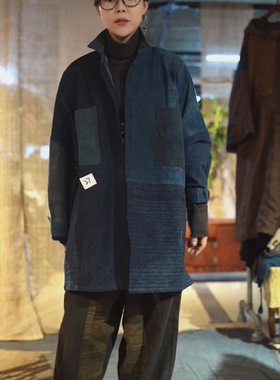 沉香布衣草堂 自制蓝染老布单层宽松长衣衬衫开衫C25s02015