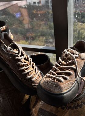 沉香布衣草堂柿染帆布鞋复古风厚底休闲板鞋古古麦