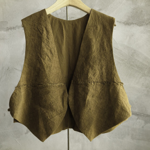 沉香布衣草堂 亚麻双层多色短衣侧盘扣短衣小马甲 春款