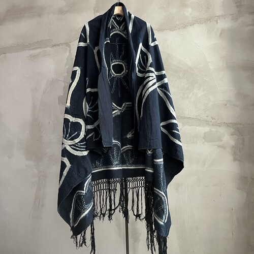 沉香布衣草堂 流苏披肩 大围巾 老布蓝染缝染 自制 C25a10209