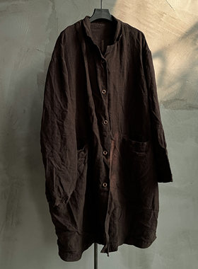 沉香布衣草堂自制 男款西服长衣外套麻褶皱肌理风衣C25U08145