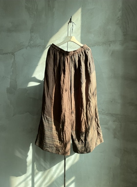 沉香布衣草堂亚麻裤复古百搭自制 不等式拼接直筒裤C25u07136